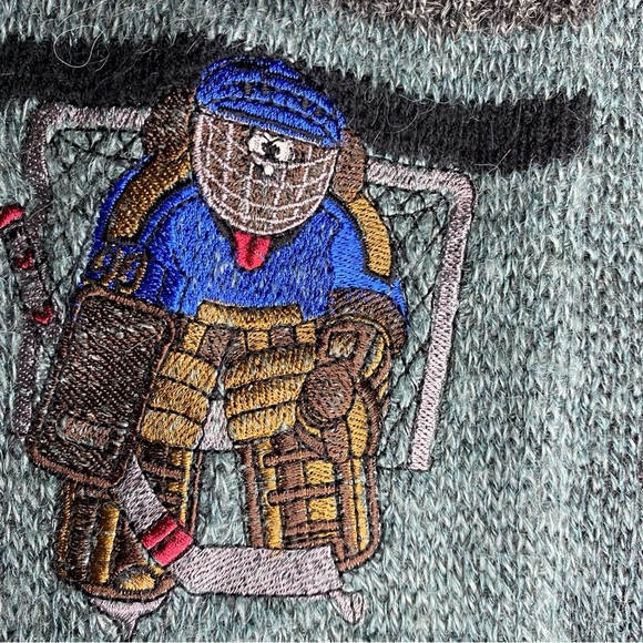 Leo Chevalier Vintage Embroidered Wool Cardigan Mens Sz M Hockey Dog Sports - Picture 3 of 7
